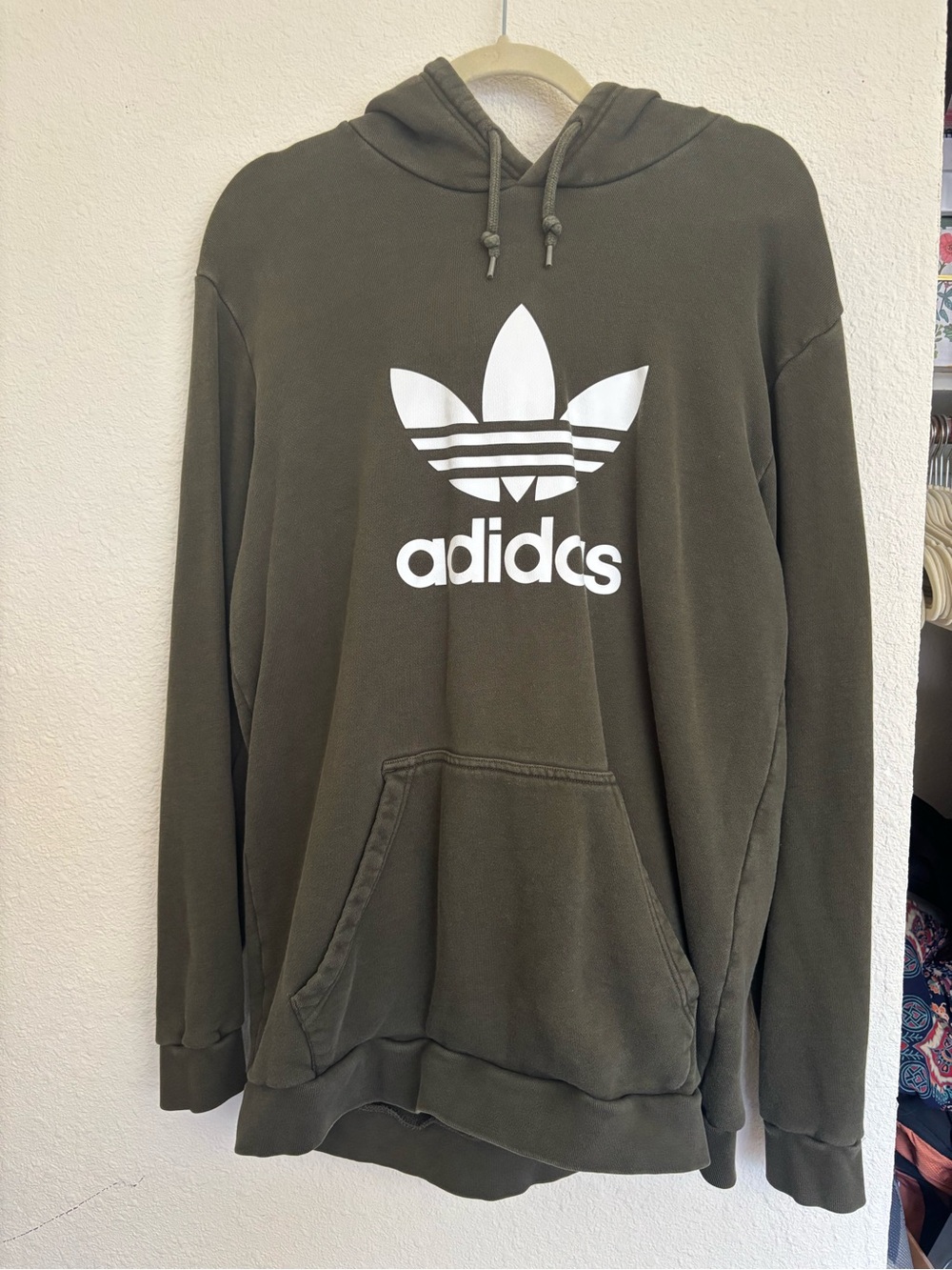 adidas Olive Trefoil Pullover Hoodie in Dark Green